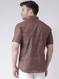 Elegant Brown Linen Solid Short Sleeves Regular Fit Casual Shirt For Men-thumb2