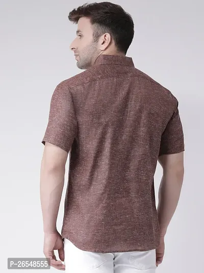 Elegant Brown Linen Solid Short Sleeves Regular Fit Casual Shirt For Men-thumb3