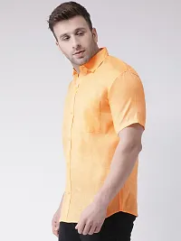 Elegant Orange Linen Solid Short Sleeves Regular Fit Casual Shirt For Men-thumb1