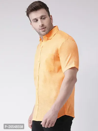 Elegant Orange Linen Solid Short Sleeves Regular Fit Casual Shirt For Men-thumb2