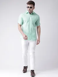Elegant Green Linen Solid Short Sleeves Regular Fit Casual Shirt For Men-thumb3