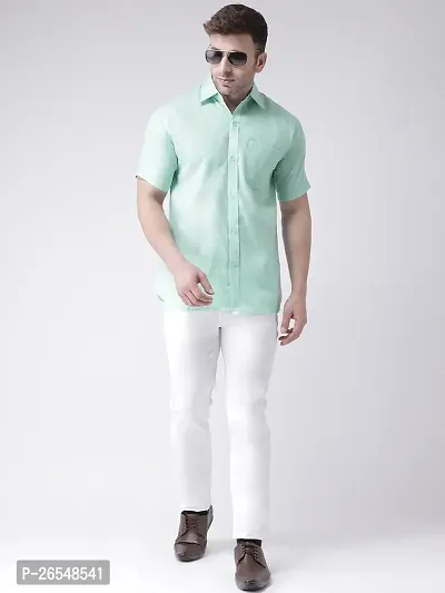 Elegant Green Linen Solid Short Sleeves Regular Fit Casual Shirt For Men-thumb4