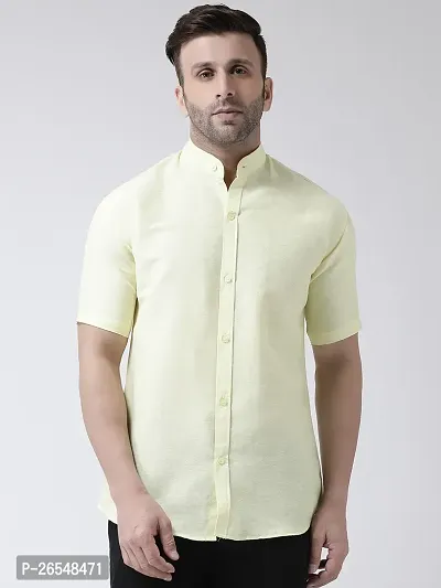 Elegant Yellow Cotton Solid Short Sleeves Regular Fit Casual Shirt For Men-thumb0