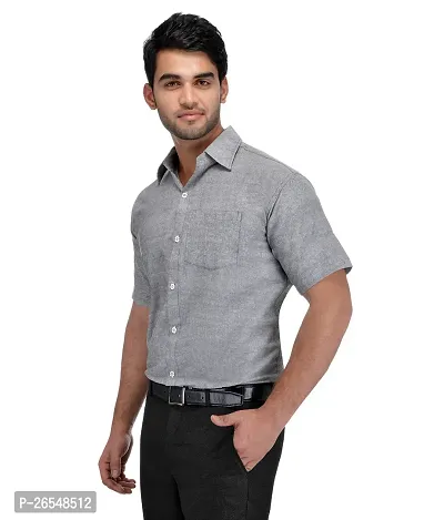 Elegant Grey Cotton Solid Short Sleeves Regular Fit Casual Shirt For Men-thumb2