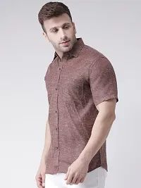 Elegant Brown Linen Solid Short Sleeves Regular Fit Casual Shirt For Men-thumb1
