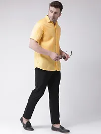 Elegant Yellow Linen Solid Short Sleeves Regular Fit Casual Shirt For Men-thumb3