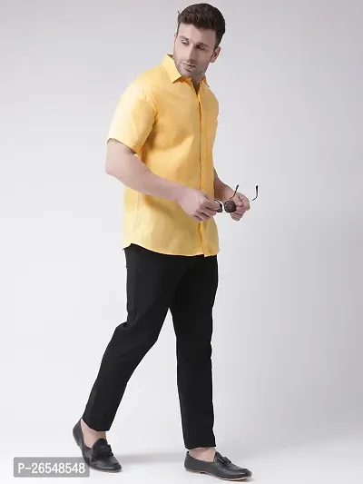 Elegant Yellow Linen Solid Short Sleeves Regular Fit Casual Shirt For Men-thumb4