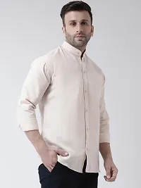Elegant Beige Cotton Solid Long Sleeves Regular Fit Casual Shirt For Men-thumb2
