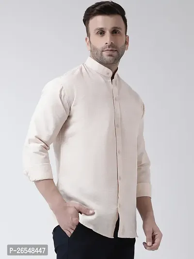 Elegant Beige Cotton Solid Long Sleeves Regular Fit Casual Shirt For Men-thumb3