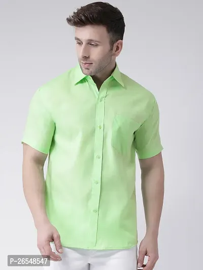 Elegant Green Linen Solid Short Sleeves Regular Fit Casual Shirt For Men-thumb0
