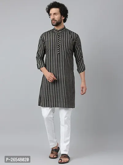 Reliable Black Cotton Striped Kurtas For Men-thumb4