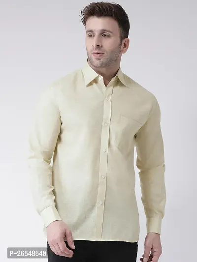 Elegant Beige Linen Solid Long Sleeves Regular Fit Casual Shirt For Men