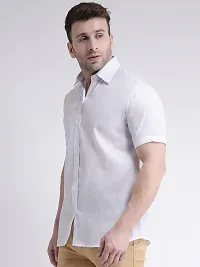 Elegant White Linen Solid Short Sleeves Regular Fit Casual Shirt For Men-thumb1