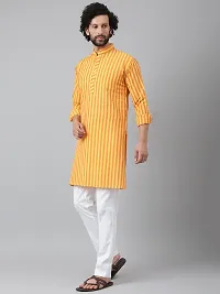 Reliable Yellow Cotton Striped Kurtas For Men-thumb1