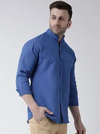 Elegant Navy Blue Cotton Solid Long Sleeves Regular Fit Casual Shirt For Men-thumb2