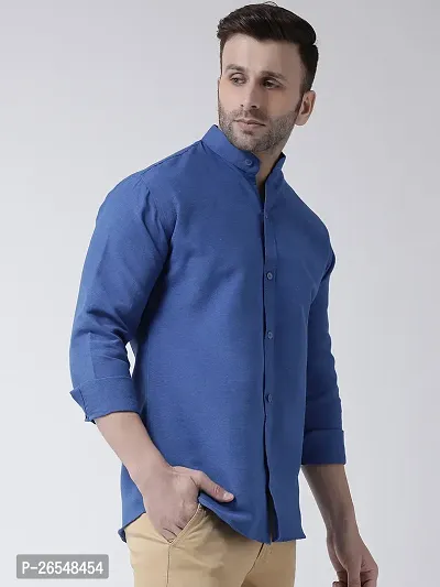 Elegant Navy Blue Cotton Solid Long Sleeves Regular Fit Casual Shirt For Men-thumb3