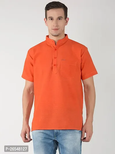 Reliable Orange Cotton Solid Kurtas For Men
