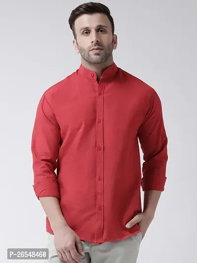 Elegant Red Cotton Solid Long Sleeves Regular Fit Casual Shirt For Men