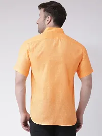 Elegant Orange Linen Solid Short Sleeves Regular Fit Casual Shirt For Men-thumb2