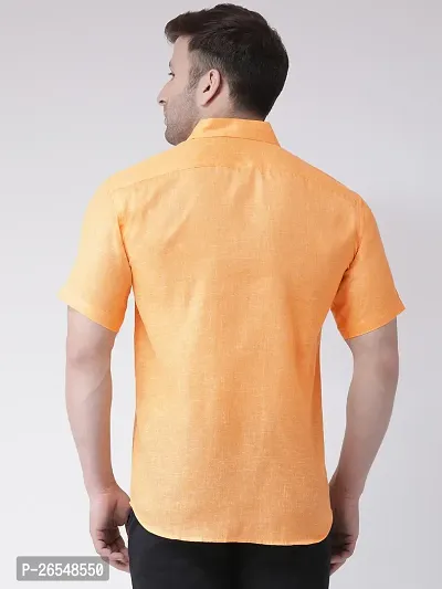 Elegant Orange Linen Solid Short Sleeves Regular Fit Casual Shirt For Men-thumb3