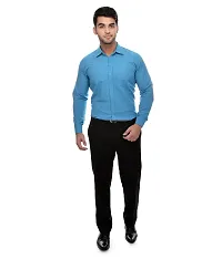 Elegant Blue Cotton Solid Long Sleeves Regular Fit Casual Shirt For Men-thumb2