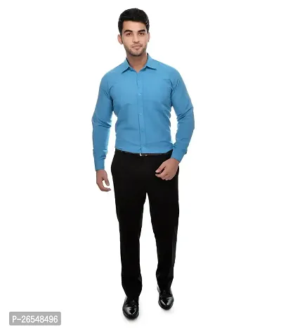 Elegant Blue Cotton Solid Long Sleeves Regular Fit Casual Shirt For Men-thumb3