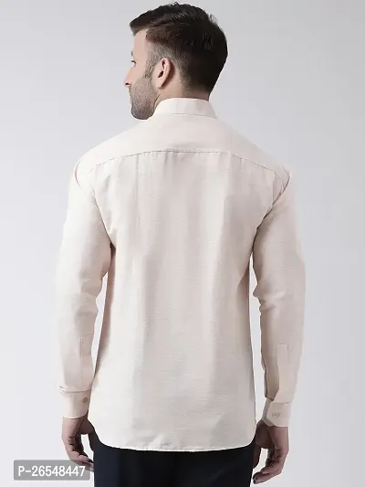 Elegant Beige Cotton Solid Long Sleeves Regular Fit Casual Shirt For Men-thumb4