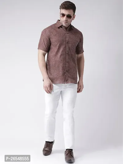 Elegant Brown Linen Solid Short Sleeves Regular Fit Casual Shirt For Men-thumb4