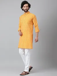 Reliable Yellow Cotton Striped Kurta Set For Men-thumb1