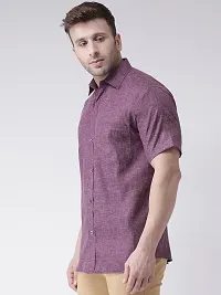 Elegant Purple Linen Solid Short Sleeves Regular Fit Casual Shirt For Men-thumb1