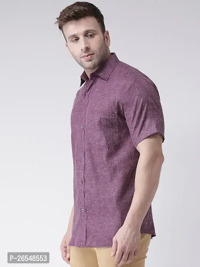 Elegant Purple Linen Solid Short Sleeves Regular Fit Casual Shirt For Men-thumb2