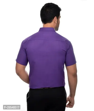Elegant Purple Cotton Solid Short Sleeves Regular Fit Casual Shirt For Men-thumb4