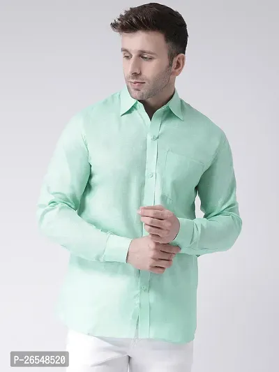 Elegant Green Linen Solid Long Sleeves Regular Fit Casual Shirt For Men-thumb0