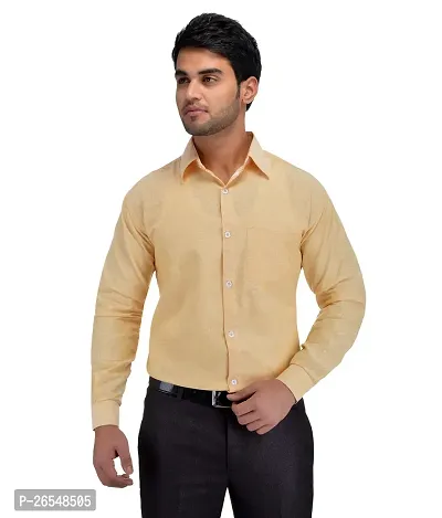 Elegant Beige Cotton Solid Long Sleeves Regular Fit Casual Shirt For Men