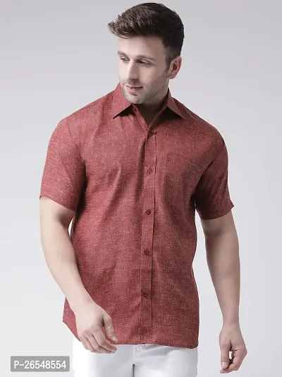 Elegant Brown Linen Solid Short Sleeves Regular Fit Casual Shirt For Men