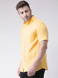 Elegant Yellow Linen Solid Short Sleeves Regular Fit Casual Shirt For Men-thumb1