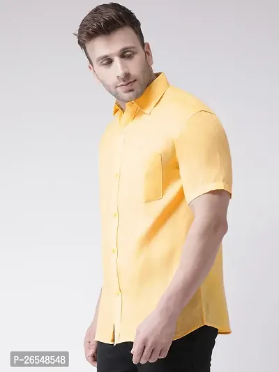 Elegant Yellow Linen Solid Short Sleeves Regular Fit Casual Shirt For Men-thumb2