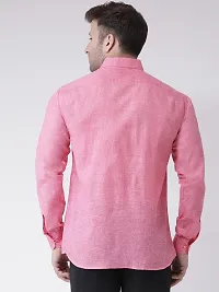 Elegant Pink Linen Solid Long Sleeves Regular Fit Casual Shirt For Men-thumb2