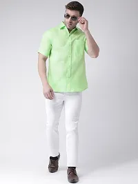 Elegant Green Linen Solid Short Sleeves Regular Fit Casual Shirt For Men-thumb3