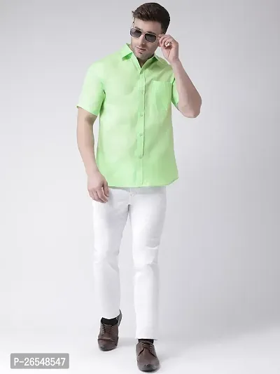 Elegant Green Linen Solid Short Sleeves Regular Fit Casual Shirt For Men-thumb4