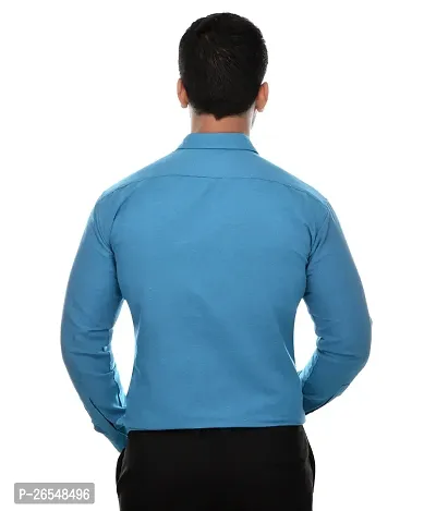 Elegant Blue Cotton Solid Long Sleeves Regular Fit Casual Shirt For Men-thumb4