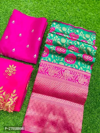 Stylish Pink Banarasi Silk Embroidered Lehenga Choli Set For Women-thumb0