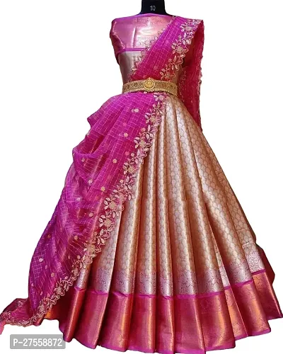 Stylish Pink Banarasi Silk Zari Lehenga Choli Set For Women