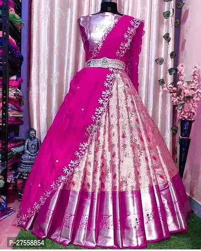Stylish Pink Banarasi Silk Jacquard Lehenga Choli Set For Women