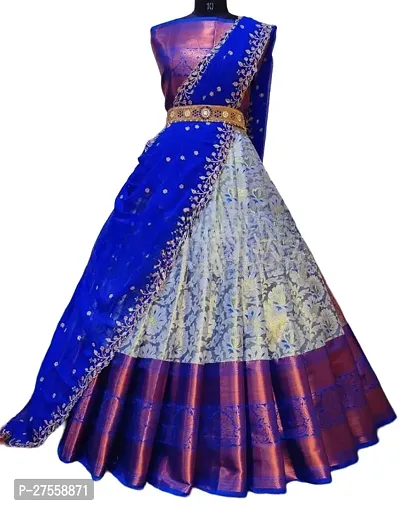 Stylish Blue Banarasi Silk Jacquard Lehenga Choli Set For Women-thumb0
