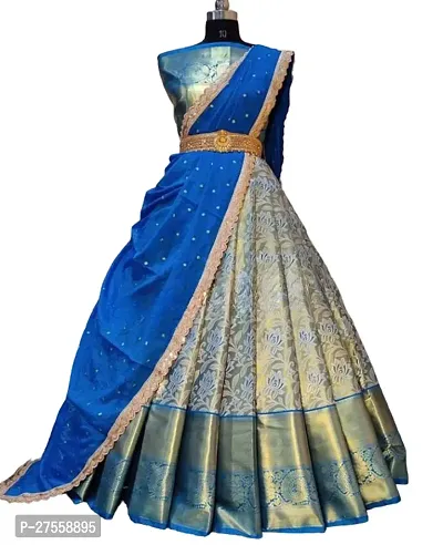 Stylish Blue Banarasi Silk Jacquard Lehenga Choli Set For Women-thumb0