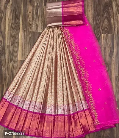 Stylish Pink Banarasi Silk Zari Lehenga Choli Set For Women-thumb0