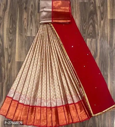 Stylish Orange Banarasi Silk Zari Lehenga Choli Set For Women