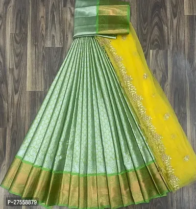 Stylish Yellow Banarasi Silk Zari Lehenga Choli Set For Women