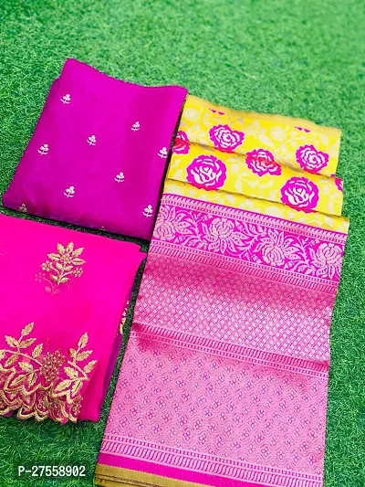 Stylish Pink Banarasi Silk Embroidered Lehenga Choli Set For Women